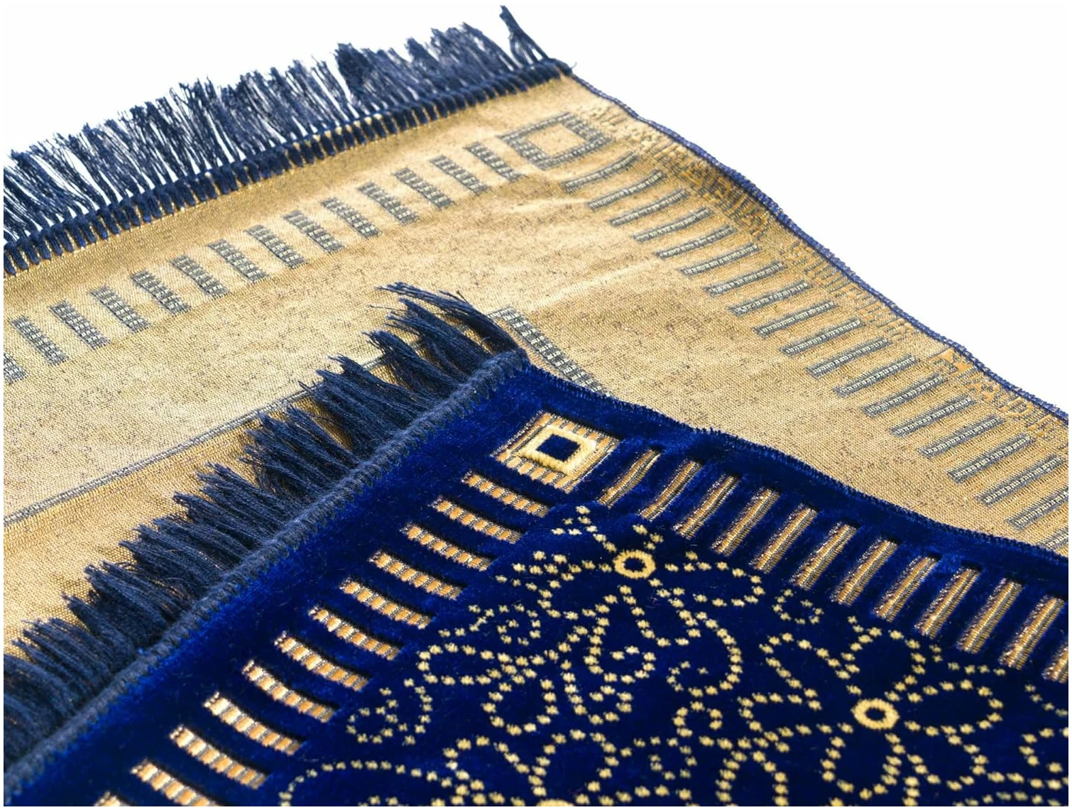 Tapis de prière en velours pour musulmans, tapis de prière islamique en peluche douce, Janamaz, Sajada, tapis de prière, cadeau islamique pour homme et femme, motif Riyad, bleu marine – Image 3