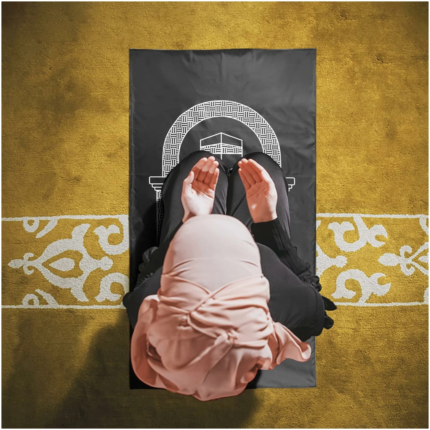 Tapis de Prière Décoration Musulmane Tapis en Polyester avec Sac pour Fête Islamique 100 x 60cm (Noir) – Image 6