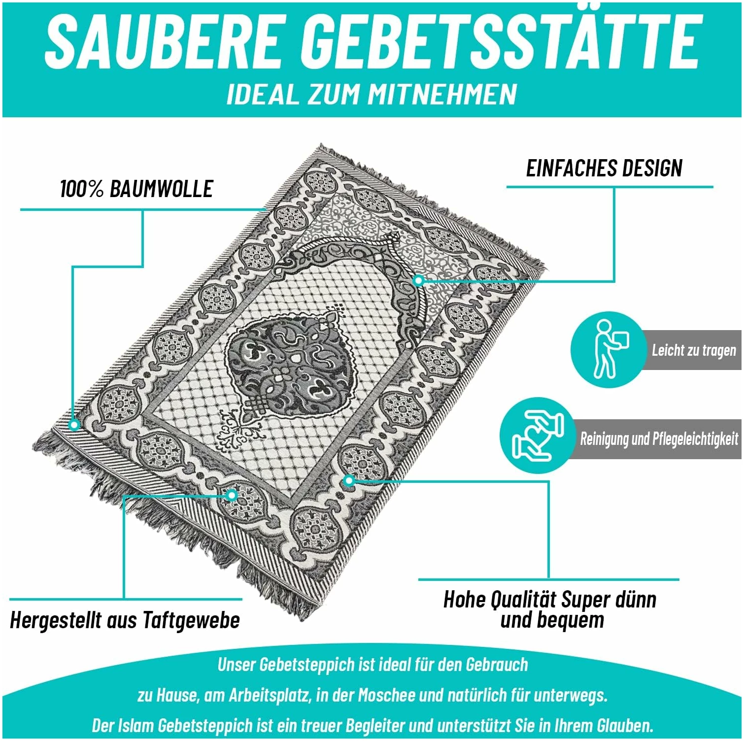 Tapis de prière – Avec Tesbih dans emballage cadeau – Tapis de prière Islam – Image 6