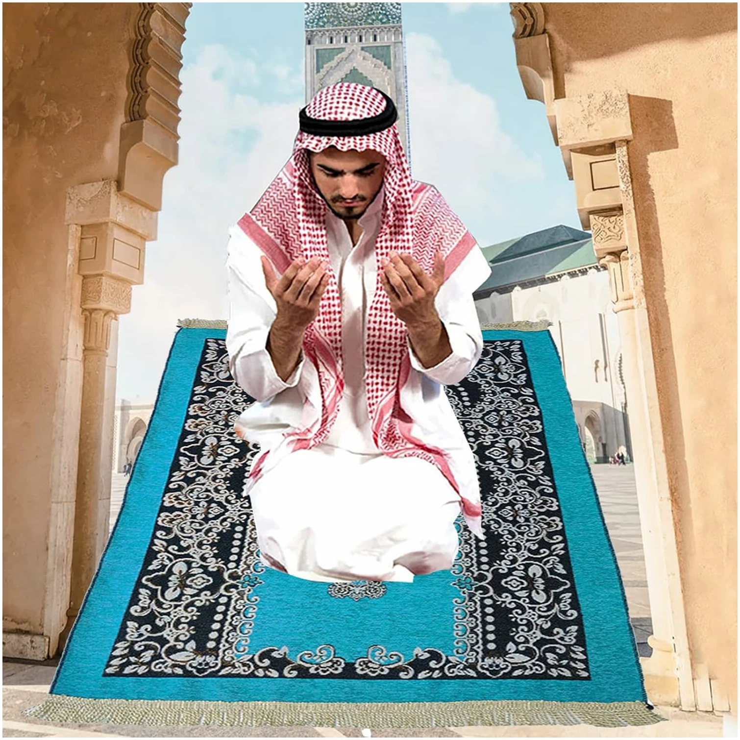 Tapis de prière musulmane avec pompons, doux, 80 x 120 cm – Image 4