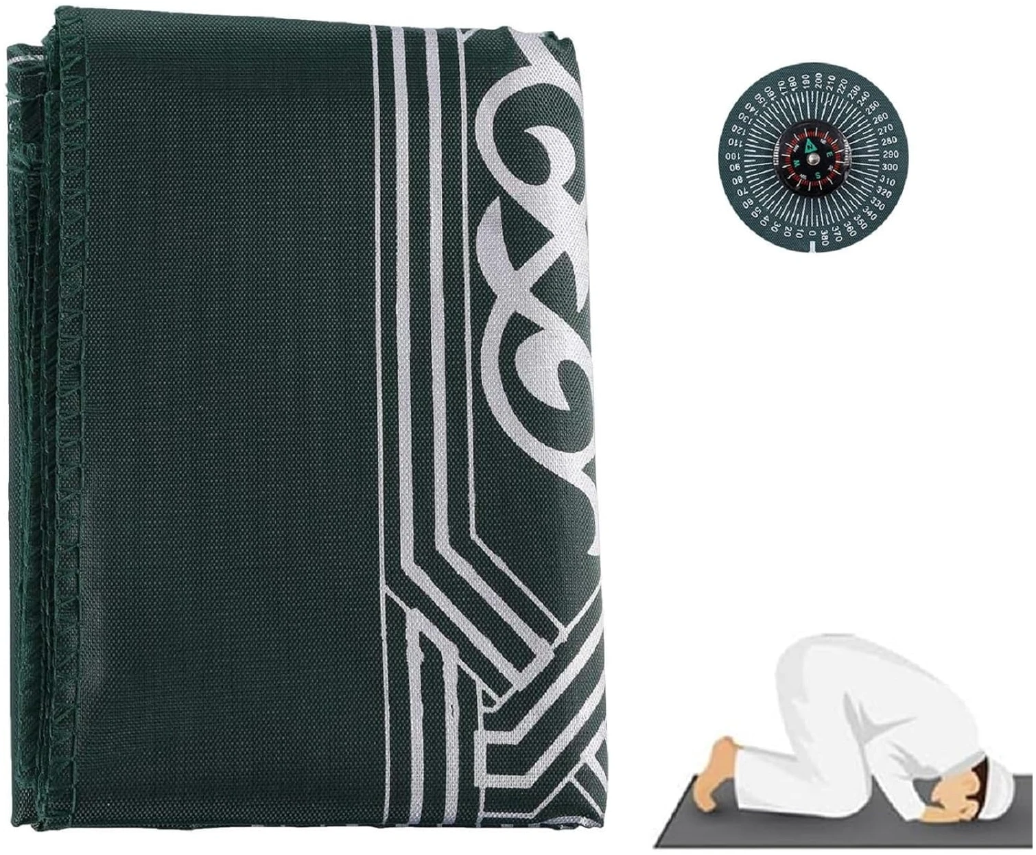 Portable Couleur Tapis,Tapis de Priere de Poche,Tapis de Prière Musulmane,Prière Musulmane avec Compass Format,Vert Format de Poche Tapis de Prière Ompass,avec Boussole et Sac de Transport 60 x 100cm – Image 7