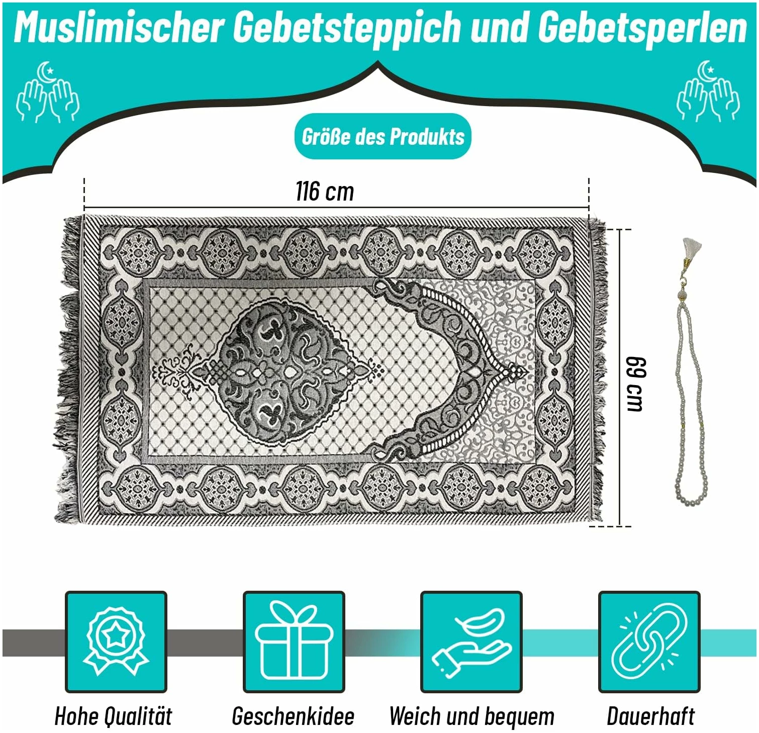 Tapis de prière – Avec Tesbih dans emballage cadeau – Tapis de prière Islam – Image 3