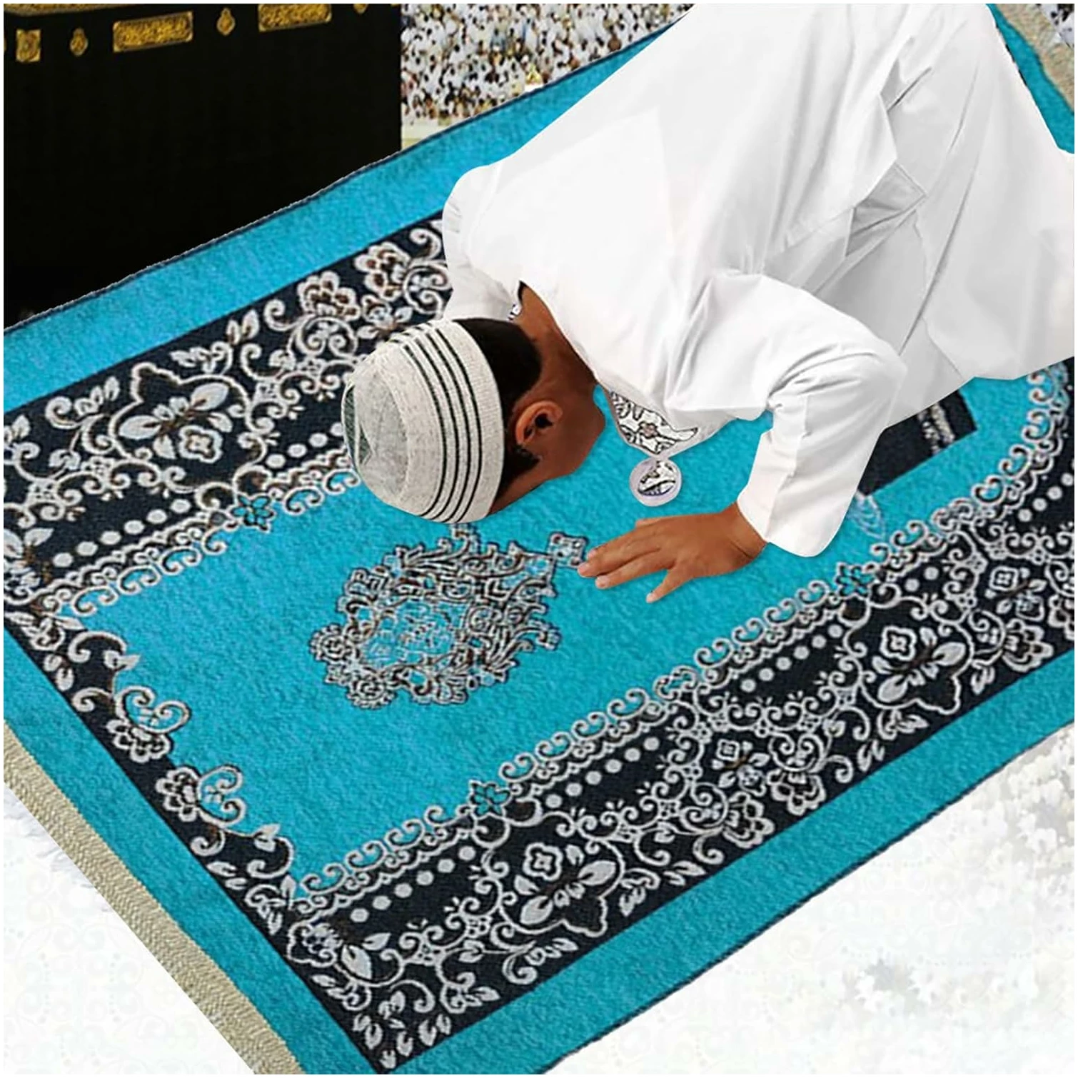 Tapis de prière musulmane avec pompons, doux, 80 x 120 cm – Image 2