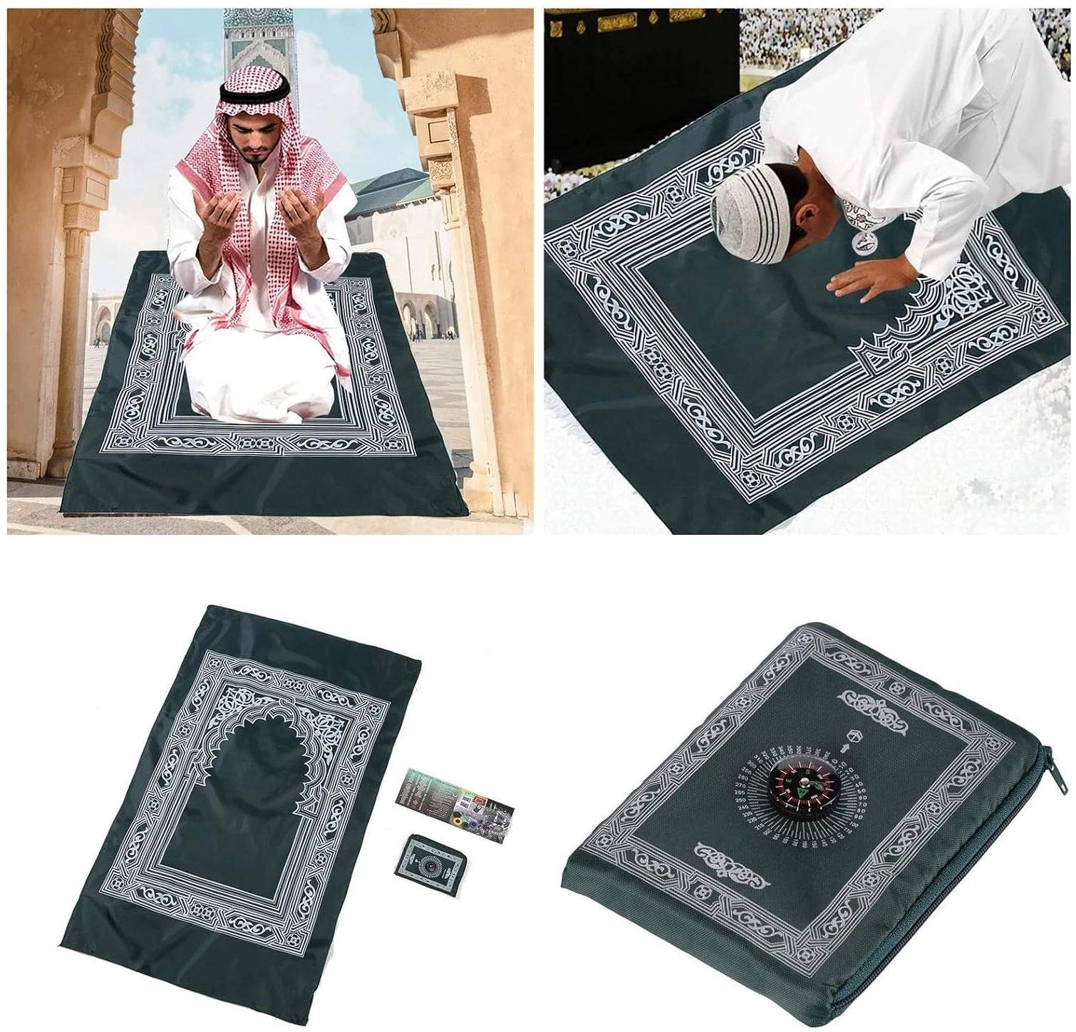 Tapis de prière arabe - Tapis de prière islamique - Compas de voyage musulmans - Tapis de pèlerinage pour la maison - Lavable - Tapis de prière – Image 4