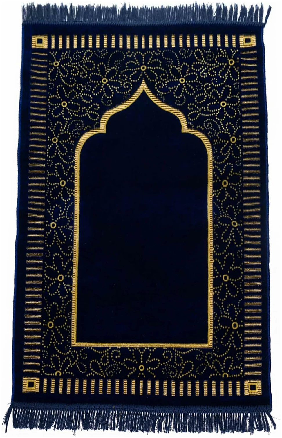 Tapis de prière en velours pour musulmans, tapis de prière islamique en peluche douce, Janamaz, Sajada, tapis de prière, cadeau islamique pour homme et femme, motif Riyad, bleu marine – Image 2