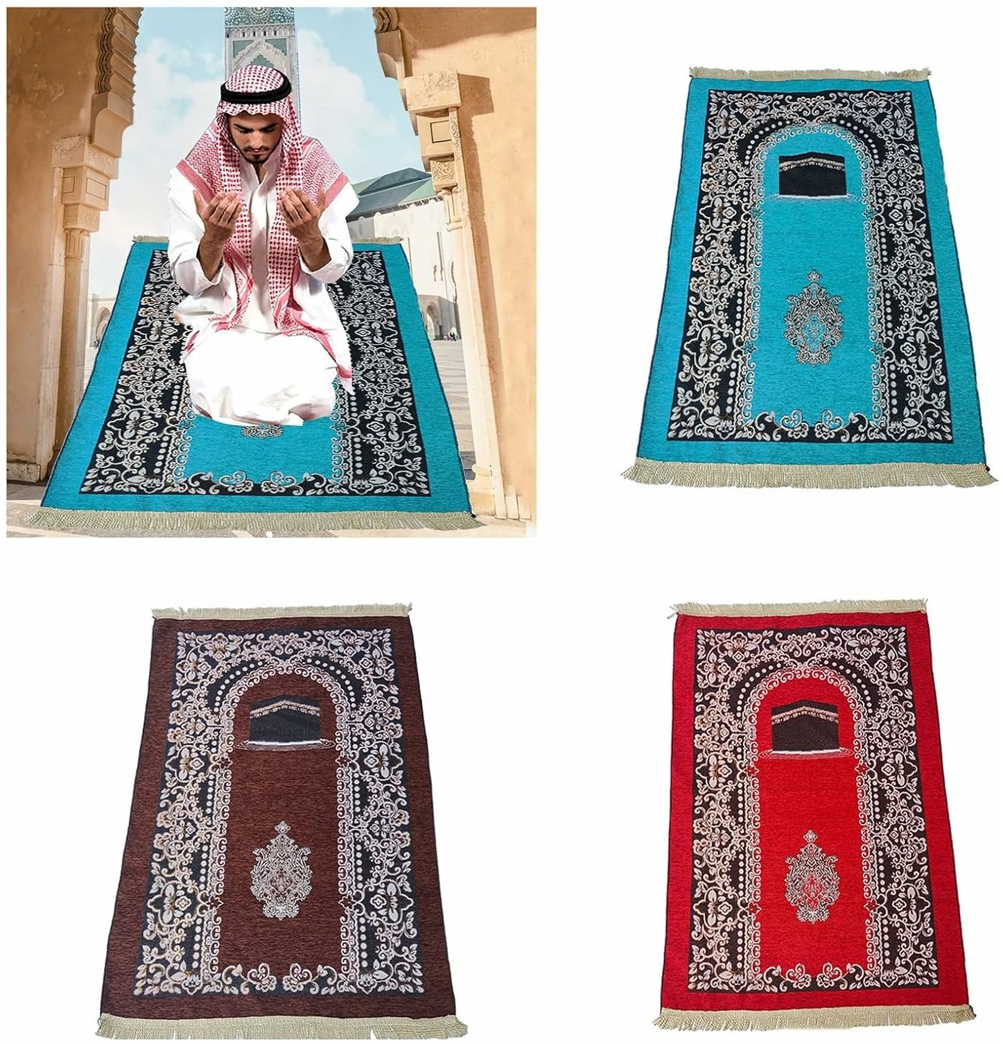Tapis de prière musulmane avec pompons, doux, 80 x 120 cm – Image 3