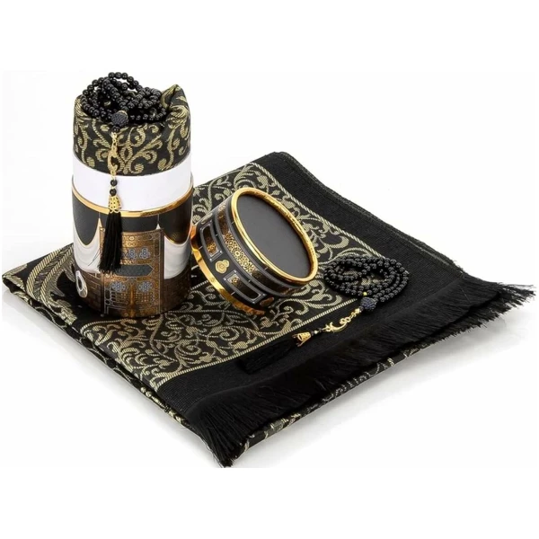 Coffret Cadeau Musulman-(Tapis de prière, tasbih, Misvak)-Seccade-Tapis prière- Tapis priere Musulman- Coffret Islam-Ramadan,Aïd Hajj, Umrah, Mariage, Naissance, Mevlid (Noir 2) – Image 5
