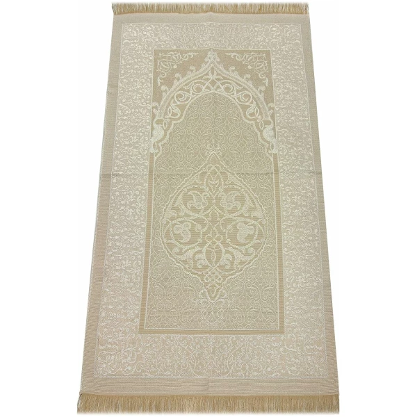 Tapis de prière Musulman et Perles avec Un Sac élégant en Tissu Slub | Janamaz | Sajadah | Soft Islamic Prayer Tapis | Cadeaux islamiques | Tissu Taffetas, Or – Image 2