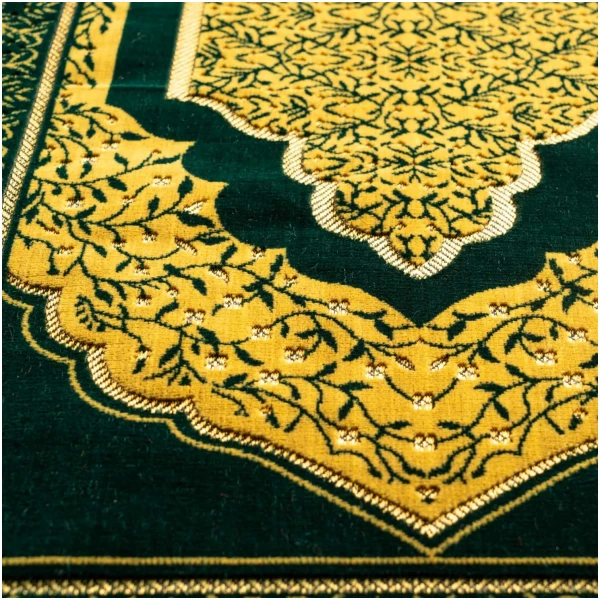 Tapis de prière islamique en velours pour musulmans, tapis de prière islamique en peluche douce, Janamaz, Sajada, tapis de prière, motif La Mecque, vert foncé – Image 3