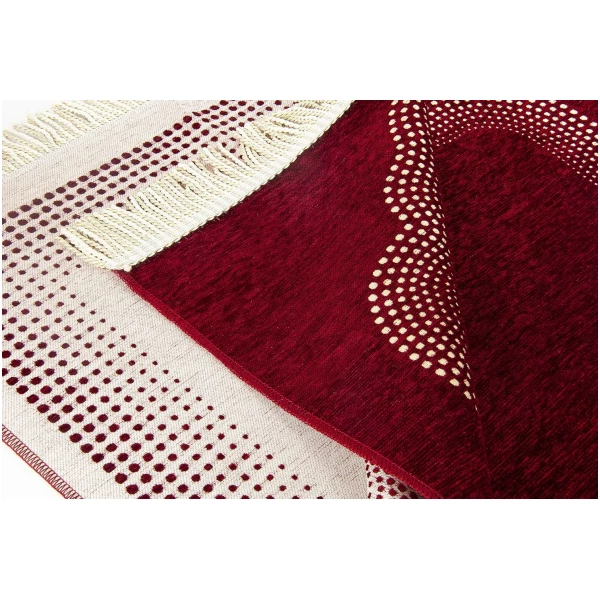 Tapis de prière Musulmane avec Perles | Janamaz | Sajadah | Tapis de prière Islamique Doux avec Motif Mihrab | Cadeaux islamiques | Tapis de prière en Tissu Chenille, Bordeaux – Image 3