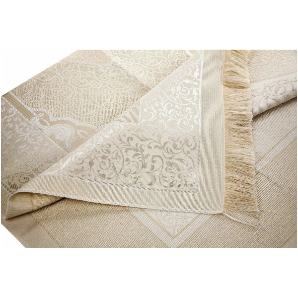 Tapis de prière Musulman et Perles avec Un Sac élégant en Tissu Slub | Janamaz | Sajadah | Soft Islamic Prayer Tapis | Cadeaux islamiques | Tissu Taffetas, Or – Image 4