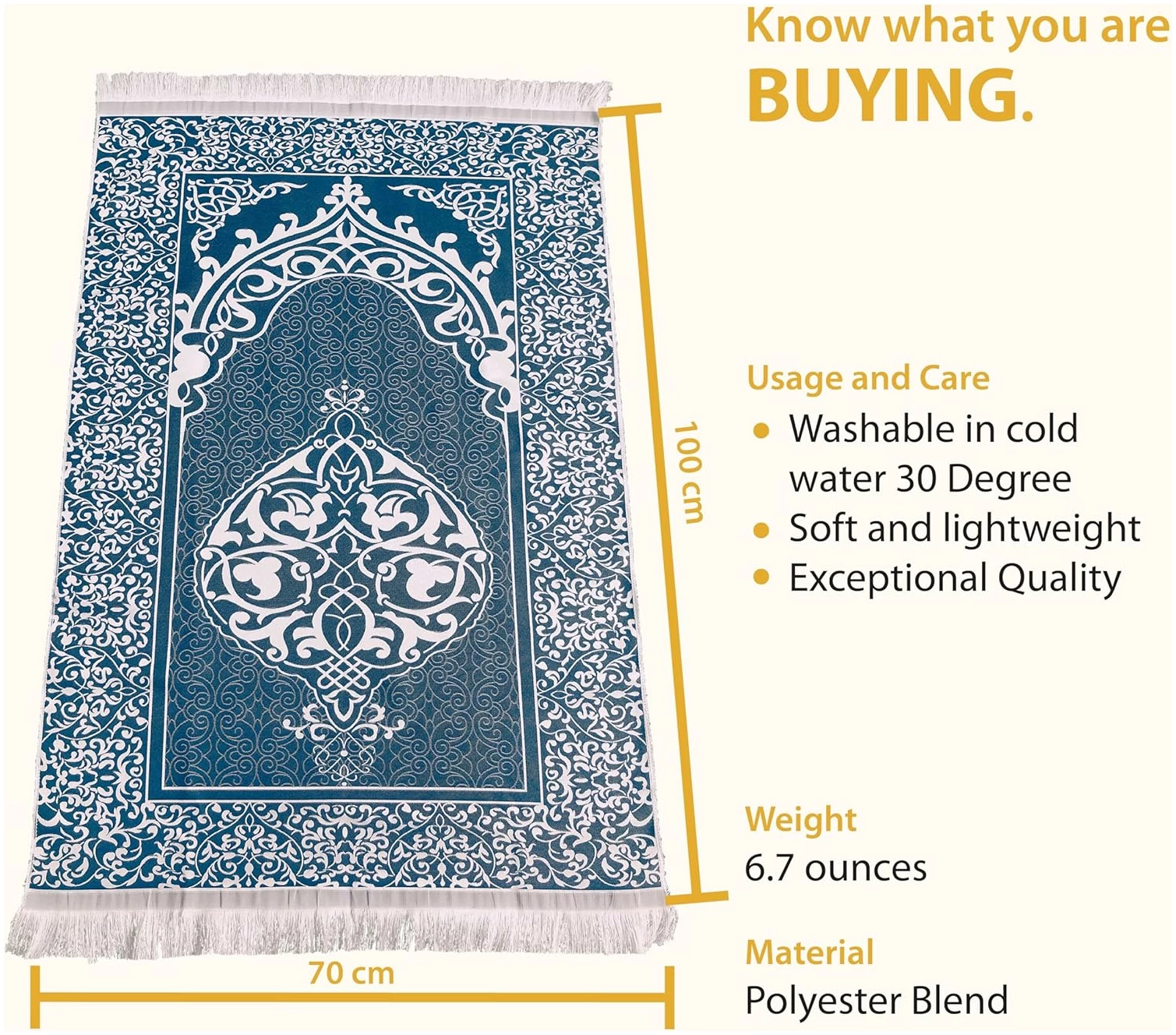 Tapis de prière au Design Turc, Perles de prière décoratives pour Le Ramadan, l'Aïd et Les Mariages (Bleu) – Image 4
