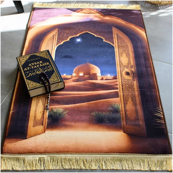 Tapis de Priere Musulman Adulte Enfant-Tapis Prière Musulman Oriental-Epais,Confortable-Coffret Cadeau Homme-Ramadan(Coran-Livre Islam-Abaya Femme-djellaba-Hijab-Kamis Homme-Omra Mubarak) – Image 2