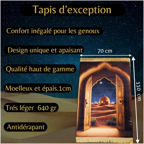 Tapis de Priere Musulman Adulte Enfant-Tapis Prière Musulman Oriental-Epais,Confortable-Coffret Cadeau Homme-Ramadan(Coran-Livre Islam-Abaya Femme-djellaba-Hijab-Kamis Homme-Omra Mubarak) – Image 3