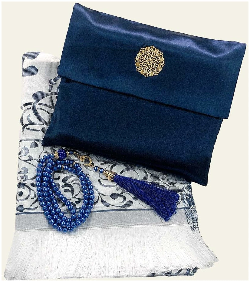 Tapis de prière au Design Turc, Perles de prière décoratives pour Le Ramadan, l'Aïd et Les Mariages (Bleu)