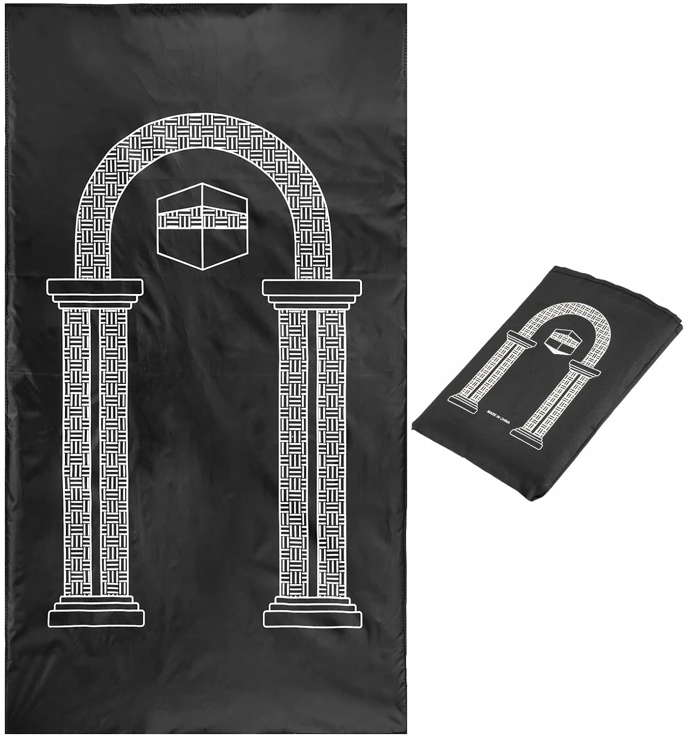 Tapis de Prière Décoration Musulmane Tapis en Polyester avec Sac pour Fête Islamique 100 x 60cm (Noir)