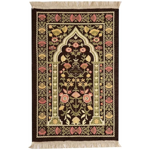 Tapis de Prière Musulman, Tapis de Prière à Glands, Doux, Pliable et Lavable en Machine, Cadeau Prière Ramadan, Tapis Priere Musulman pour Femme Homme et Enfant (70x110cm,Marron Floral)