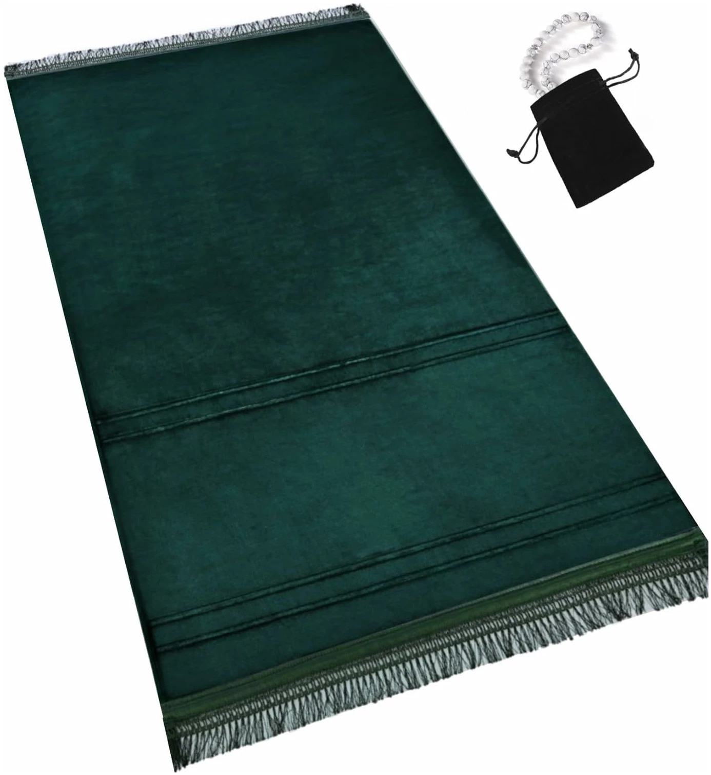 Grand tapis de prière musulman épais rembourré avec perles de prière islamiques pour l'Aïd, voyage, Ramadan, doux et luxueux, idéal pour les genoux et le front (vert)
