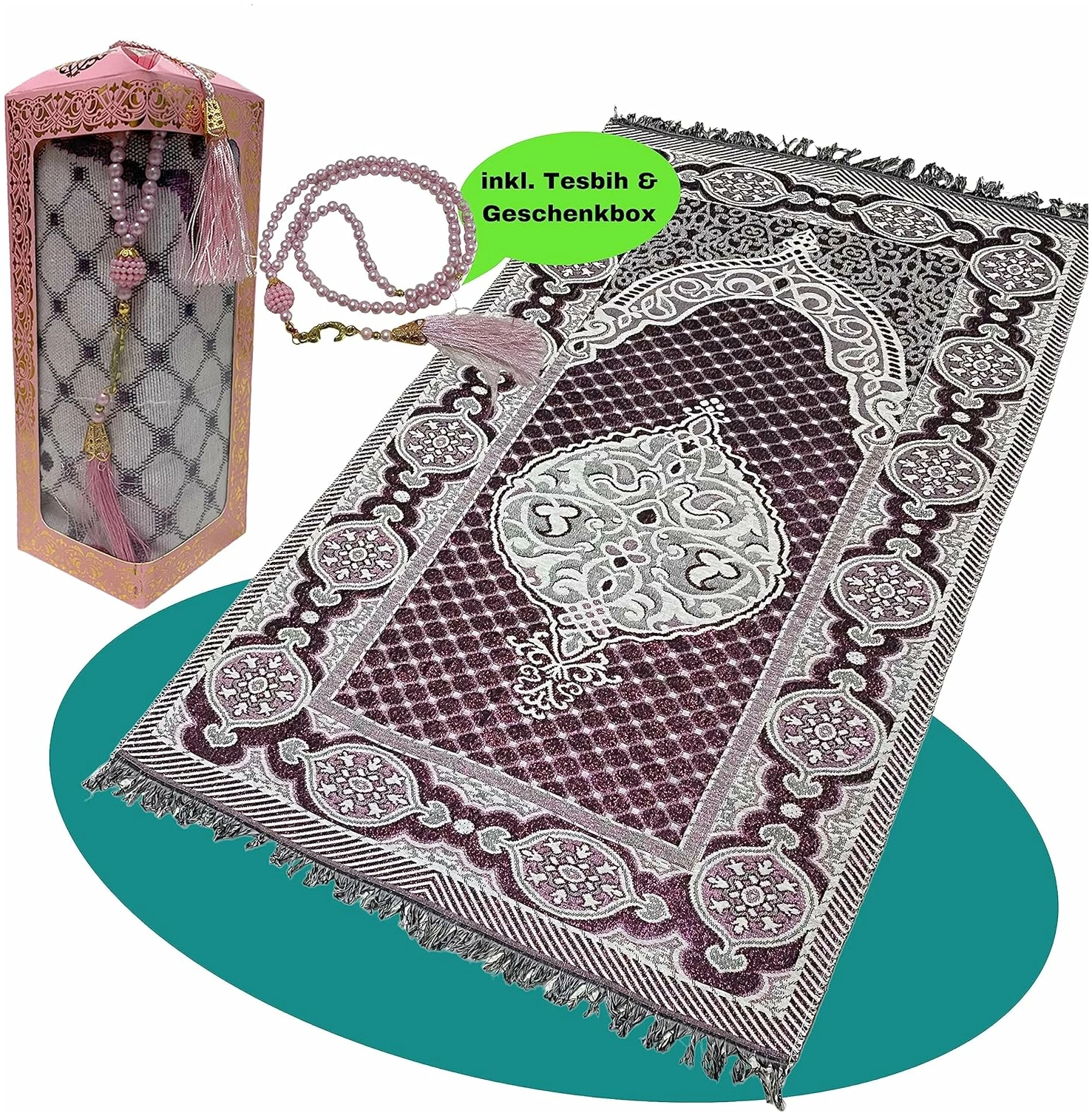 Tapis de prière – Avec Tesbih dans emballage cadeau – Tapis de prière Islam
