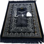 Tapis de prière Islamique Janamaz Peluche Velours Meilleure qualité Large Bleu