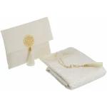 Tapis De Priere Musulman avec Perles De Prière pour Femme Et Homme, Cadeaux Bayram, Ramadan, Islamique, Ensemble De Cadeau Coffret pour Seccade Namaz Islam (Couleur Crème)
