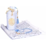 Tapis De Priere avec Sac Chapelet pour Prier, Cadeaux Musulman Bayram, Mat Salah, Sajadah Muslim Femme Et Homme, Coffret Cadeau Musulmane pour L'islam Ramadan, Prière, Prayer (Bleu)