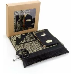 Tapis de prière musulmane et velours recouverts de bagaux de sac surah la surahon et perles de prière en cristal ensemble avec kraft en boîte, cadeaux Islamic Ramadan Eid, noir