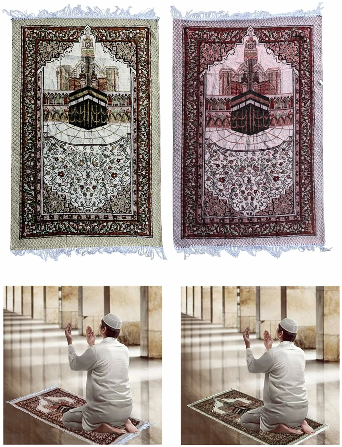 Tapis de prière Musulmane pour Femme et Homme, Tapis de prière Islamique Traditionnel pour musulmans, Pliable et Portable pour Homme et Femme 2 Couleurs aléatoires