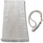 Tapis de prière islam avec chaîne de prière Janamaz Sajadah Seccade Tespih Idées cadeaux pour musulmans (blanc)