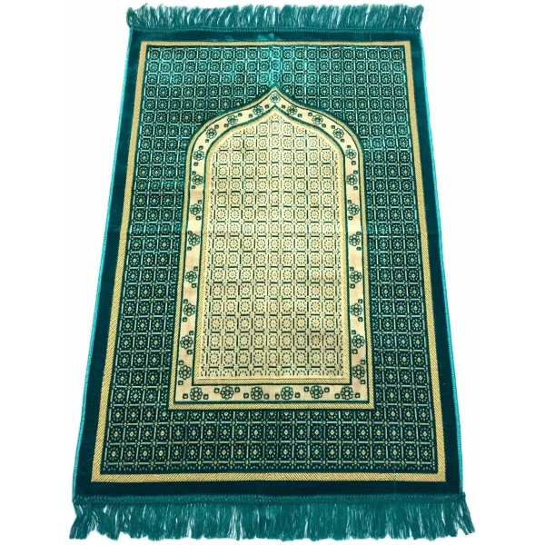 Tapis de prière islamique vert pour les déplacements Motif Namaz Seccade musulmans