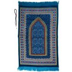 Tapis de prière musulmane léger, texturé et doux avec un chapelet - Idéal pour les voyages/à la maison/au bureau/à la mosquée/Hajj/Umrah (bleu)