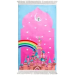 Tapis de prière musulman pour enfants, motif dessin animé, tapis de prière musulman | Janamaz | Sajadah | Cadeau de salah, Ramadan et l'Aïd pour garçons/filles (arc-en-ciel rose)