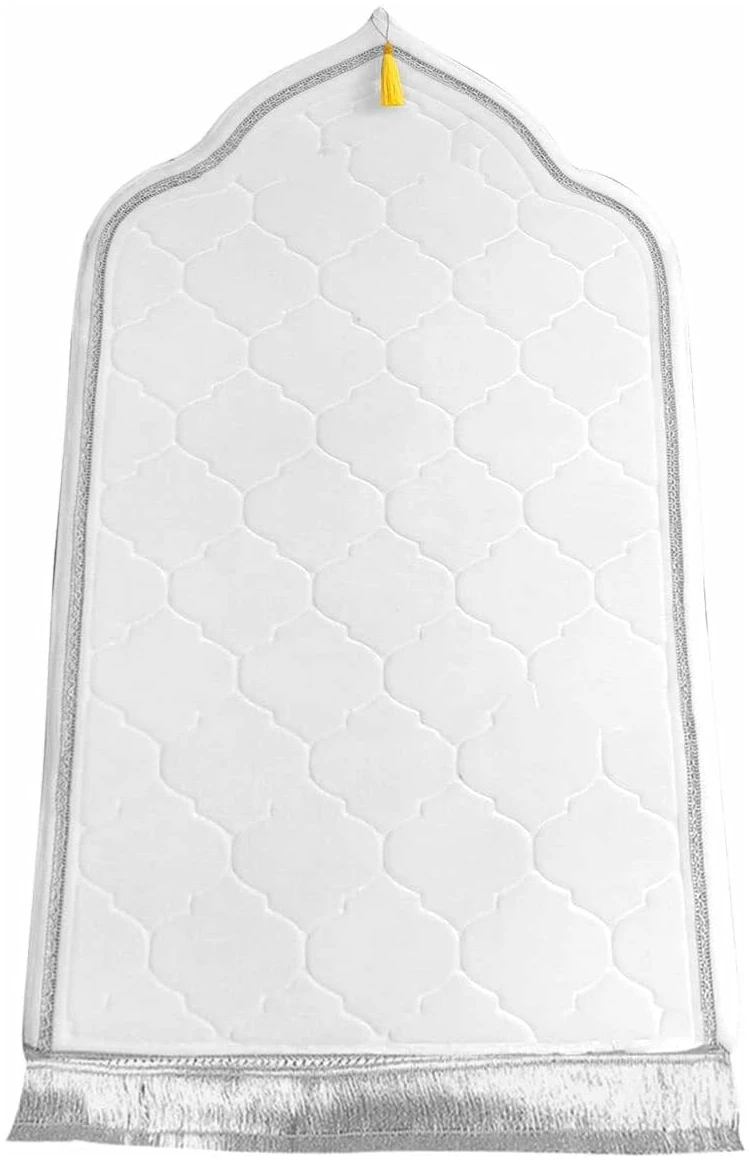 Tapis de prière musulmane épais en forme d'arche, tapis de prière islamique pour l'Aïd Ramadan, cadeau de mariage islamique, cadeau hajj, cadeau umrah pour homme et femme (blanc)