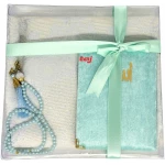Tapis de prière islamique avec perles de Tasbih et sourate pour Omra et Hajj - Cadeau musulman parfait pour hommes, femmes et enfants (bleu clair)